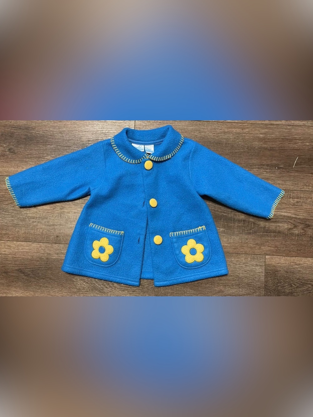 Crest Bright Blue Kids Pea Coat with Yellow Flower Pockets